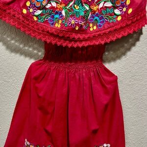 Vibrant Red Dress with Colorful Embroidery